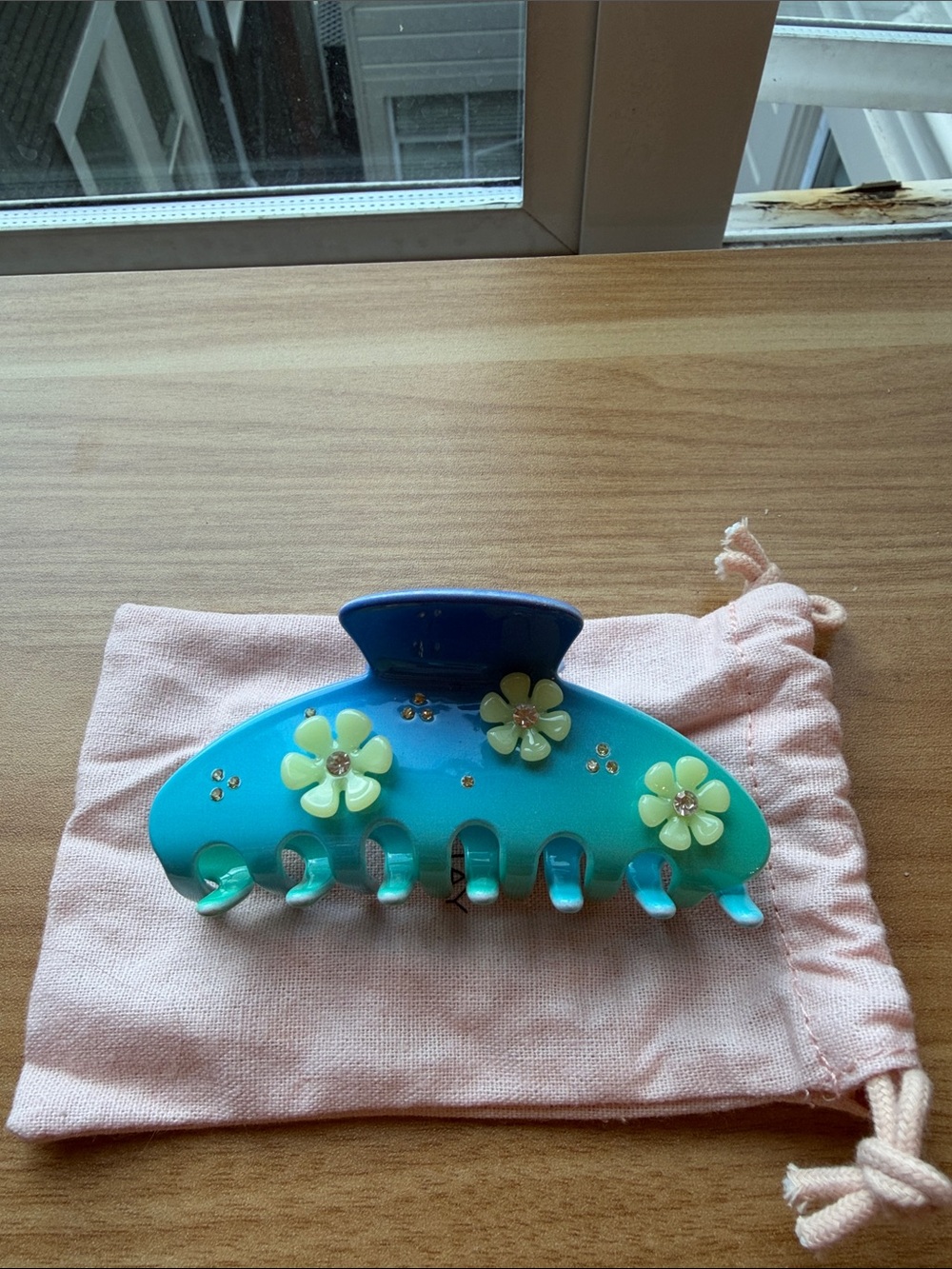 Emi Jay Blue Floral Hair Clip - Decorative Flower Jaw Clip